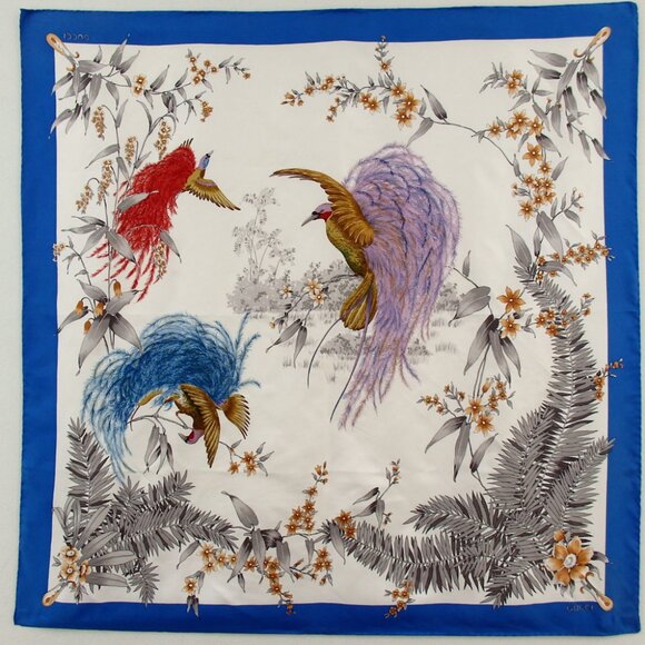 Authentic GUCCI Bird pattern scarf silk [Used] - Picture 1 of 6